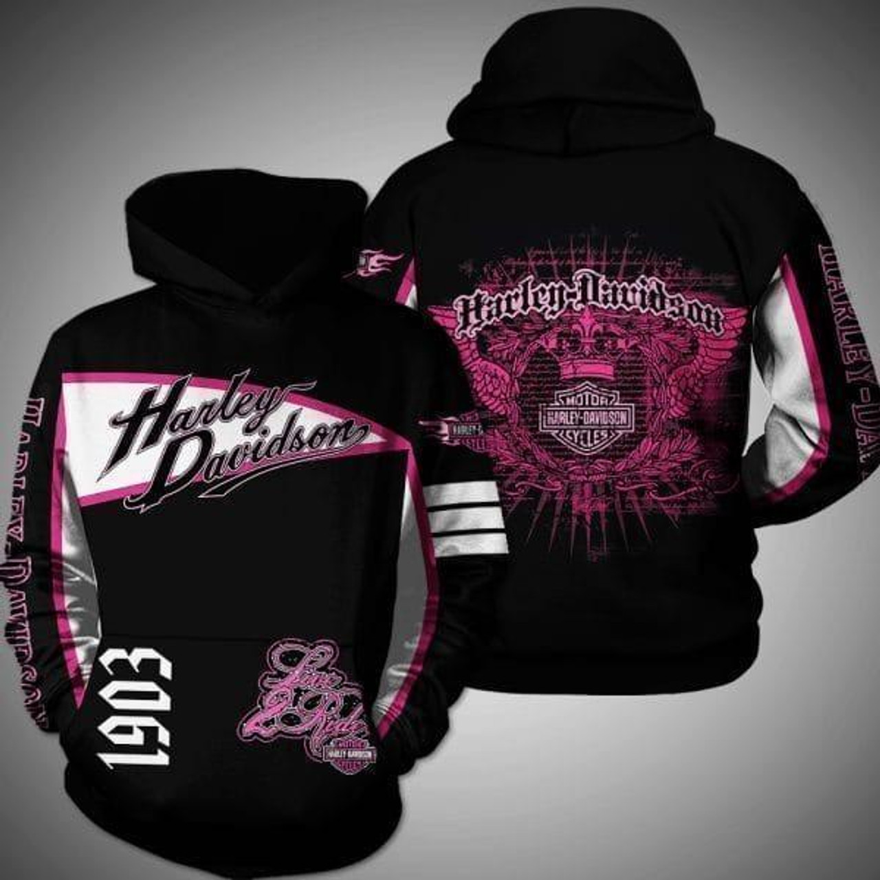  **(OFFICIAL-HARLEY-DAVIDSON-MOTORCYCLE-LADIES-PULLOVER-HOODIES/LIVE-TO-RIDE-IN-OFFICIAL-CLASSIC-HARLEY-BLACK & PINK-COLORS & OFFICIAL-HARLEY-PINK-LOGOS/NICE-DETAILED-CUSTOM-3D-GRAPHIC-PRINTED-DOUBLE-SIDED-DESIGNED/WARM-PREMIUM-HARLEY-WOMENS-BIKER-RIDING-PULLOVER-HOODIES)**