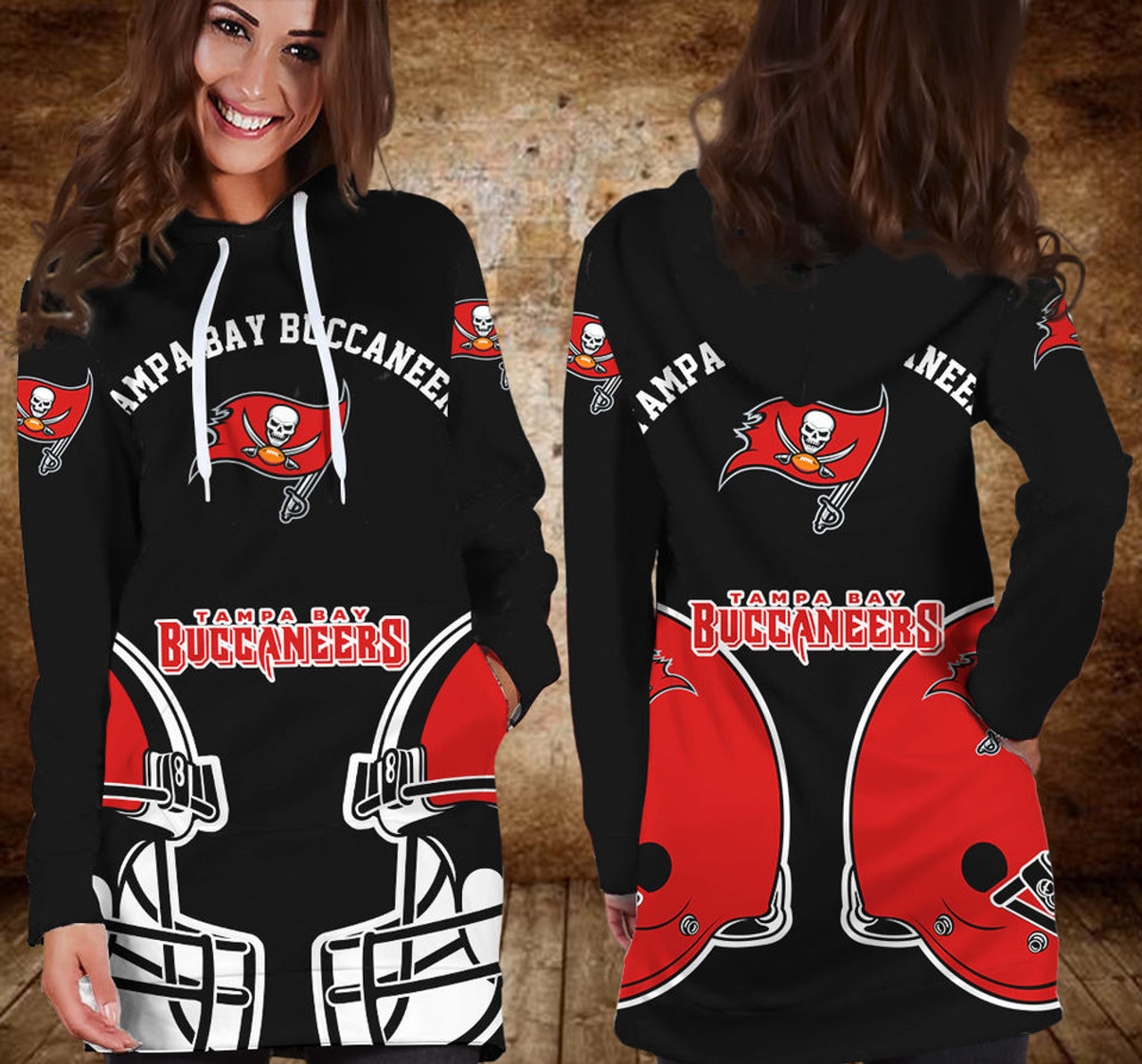 **(NFL.Tampa Bay Buccaneers Team Limited-Edition Trendy Casual Game-Day Custom Mid-Length Over The Hip/Butt Longer Pullover Team Short Dress Hoodie)**