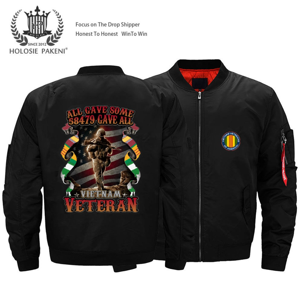 **(OFFICIALLY-LICENSED-U.S.MILITARY-VIETNAM-VETERANS-PREMIUM-THICK-FLIGHT-BOMBER-JACKETS/ALL-GAVE-SOME & 58479-FALLEN-GAVE-ALL/VIETNAM-VETERANS-NICE-CUSTOM-3D-GRAPHIC-PRINTED-DOUBLE-SIDED-BOMBER/MA-1 FLIGHT-JACKETS,COMES-IN-CLASSIC-MIDNIGHT-BLACK)**