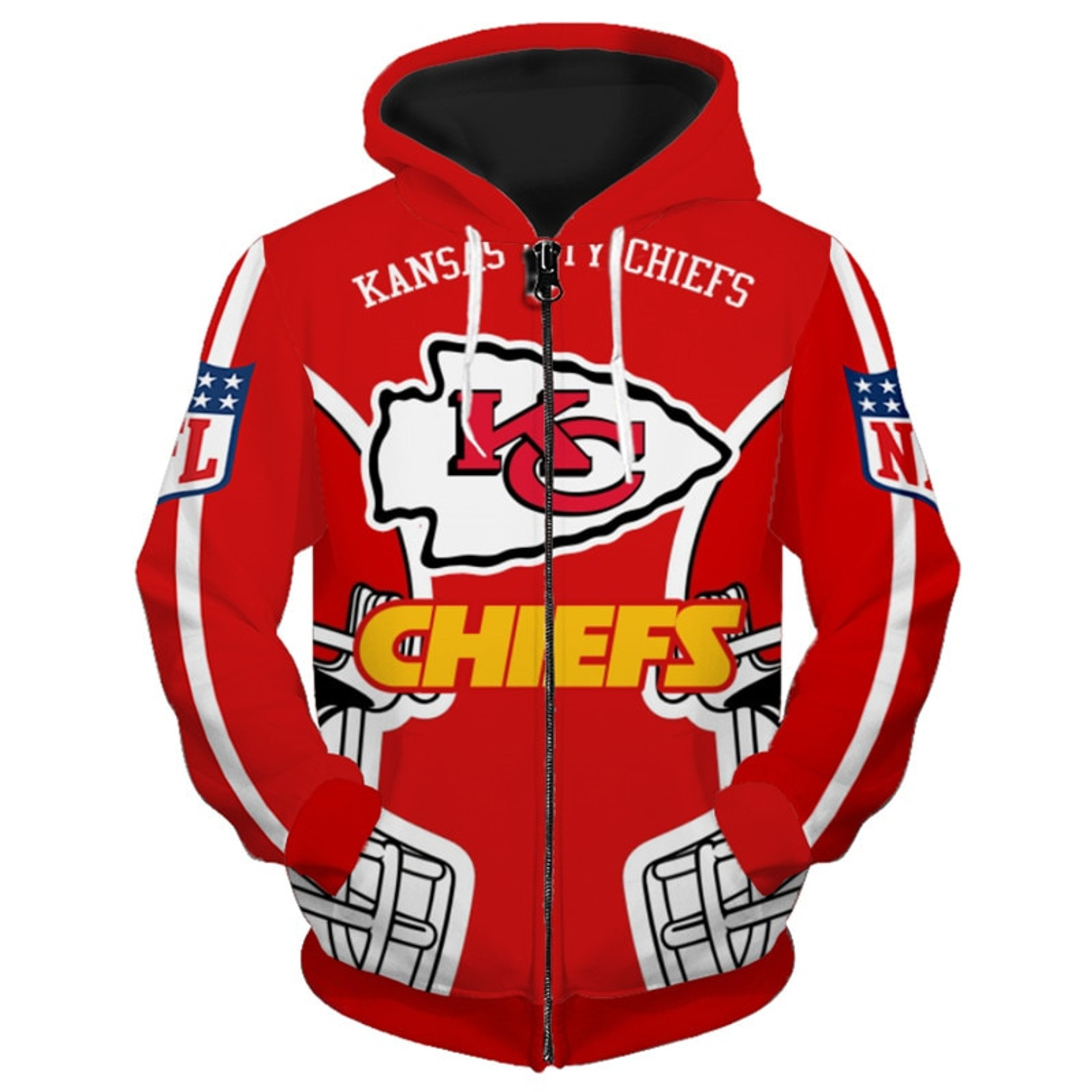 **(OFFICIALLY-LICENSED-N.F.L.KANSAS-CITY-CHIEFS-ZIPPER-UP-HOODIES/ALL-OVER-3D-GRAPHIC-PRINTED-IN