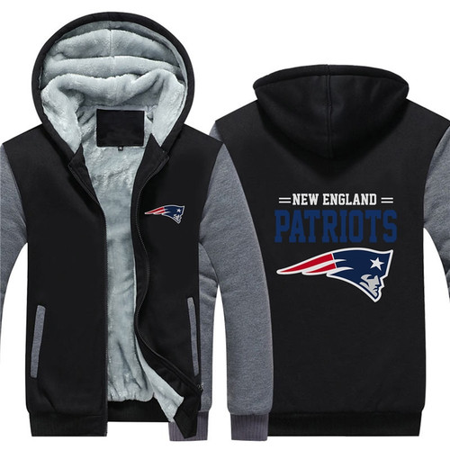 **(NEW-OFFICIALLY-LICENSED-N.F.L.NEW-ENGLAND-PATRIOTS/TRENDY-TWO-TONE-BLACK & GREY-COLOR,FLEECE-LINED-TEAM-JACKETS/3-D-CUSTOM-DETAILED-GRAPHIC-PRINTED-DOUBLE-SIDED-PATRIOTS-LOGOS/OFFICIAL-TEAM-COLOR-POCKETED-ZIP-UP,WARM-PREMIUM-FLEECE-JACKETS)** 