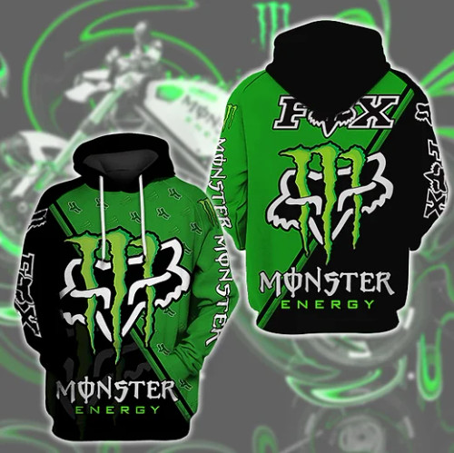 OFFICIAL-MONSTER-ENERGY & FOX-RACING-SPORT-PULLOVER-HOODIES/NEW-CUSTOM-3D-TWO-TONE-NEON-COLORED-DESIGN..