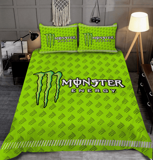 OFFICIAL MONSTER-ENERGY-CLASSIC LOGOS & BIG MONSTER-ENERGY-LOGO/COMPLETE-ANY-SIZE-3PC.CUSTOM-3D-BED SETS/BIG-CUSTOM-GRAPHIC-3D-PRINTED-CLASSIC-MONSTER-ENERGY-NEON-GREEN-3PC.BEDDING SET-NICE-3D-DESIGN!!