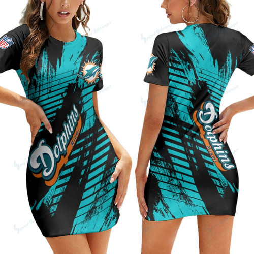 **(Official-NFL.Miami-Dolphins-Team Limited-Edition Trendy Body-Con Mini Casual Ladies Game-Day-Dolphins-Team/Slim-Fit-Short-Fashion-MiniDress..)**