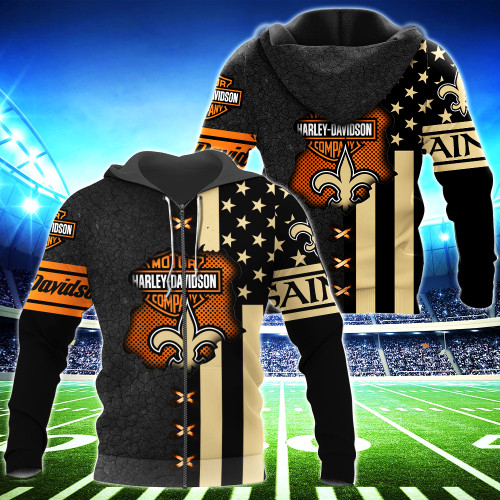 **(NFL.NEW-ORLEANS-SAINTS-TEAM & CUSTOM-HARLEY-DAVIDSON-COMBO-ZIPPERED-HOODIE/DETAILED-GRAPHIC-3D-PRINTED-DOUBLE-SIDED/ALL-OVER-HARLEY-DAVIDSON-LOGOS & SAINTS-TEAM-LOGOS-PRINTED-DESIGN/PREMIUM-NFL.SAINTS & HARLEY-DESIGN-COMBO-ZIPPERED-HOODIES)**