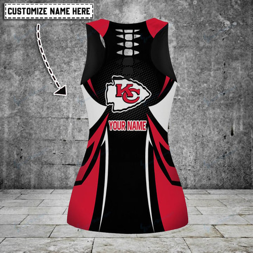  NFL.Kansas City Chiefs Team/High Waist Push Up Custom Graphic-3D-Printed Premium Womens NFL.Chiefs Team Leggings & Chiefs Team Custom Tank Top/Matching-Combo-Sets/Add Your Own Name Or Special Custom Text Down Tank Tops Left Side As Shown..