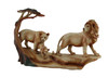 African Lion Family Carved Wood Look Resin Statue Main image
