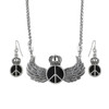 Royal Winged Peace Sign Necklace and Dangle Earrings Set Main image