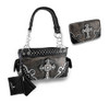 Glossy Textured Vinyl Filigree Rhinestone Cross Studded Handbag/Wallet Set Main image