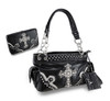 Glossy Textured Vinyl Filigree Rhinestone Cross Studded Handbag/Wallet Set Main image