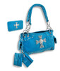 Turquoise Embossed Paisley Rhinestone Cross Concealed Carry Purse and Wallet Main image