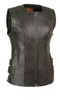 Womens Black Leather Biker Vest With Hook and Loop Straps Main image