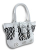 Glossy Zebra Shoulder Handbag with Rhinestone Buckle and Croc Trim Main image
