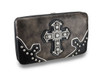 Glossy Textured Vinyl Filigree Rhinestone Cross Studded Hard Case Wallet Main image