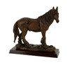 Brown Feathered Foot Standing Horse Statue On Wood Base Main image