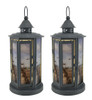 Shabby Beach Pier 2 Piece Grey Metal LED Candle Lantern Set Main image