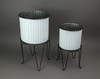 Set of 2 White / Charcoal Round Metal Tub Planters On Stands Additional image