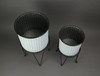 Set of 2 White / Charcoal Round Metal Tub Planters On Stands Additional image