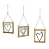Set of 3 Wood Framed Open Work Metal Heart Wall Hangings W/ Rope Hangers Main image