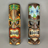 Set of 2 Wooden 20 Inch Tiki Wall Masks Palm Tree and Plumeria Flower Designs Additional image