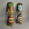 Set of 2 Wooden 20 Inch Tiki Wall Masks Palm Tree and Plumeria Flower Designs Additional image