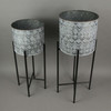 Set of 2 Galvanized Metal Planters With Stands Rustic Flower Pot Garden Decor Additional image