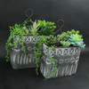 Antiqued White Washed Southwestern Design Embossed Gray Metal Wall Planters Set of 2 Additional image