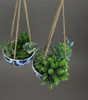 Set of 2 Blue and White Shibori Style Dyed Ceramic Hanging Mini Planters Additional image