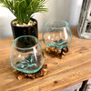Set / 2 Melted Glass On Gamal Root Wood Decorative Bowls/Vases/Terrarium Planters Lifestyle image 2
