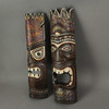 Set of 2 Hand Carved Stained and Painted Wood Polynesian Style Tiki Masks 20 Inches High Additional image