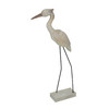 20 Inch Hand Carved Wood & Metal Heron Sculpture White Wash Finish Coastal Art Main image