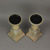 Set of 2 Grey Washed Wooden Pedestal Candle Holders Rustic Centerpiece Decor Additional image