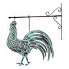33.5 inch Verdigris Rooster Hanging Metal Wall Sculpture with Wall Bracket Main image