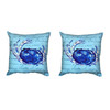 Pair of Betsy Drake Blue Script Crab No Cord Pillows 18 Inch X 18 Inch Main image