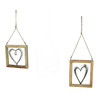 Set of 2 Wood Framed Open Work Metal Heart Wall Décor Hangings W/ Rope Hangers Main image