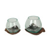 Blown Molten Glass and Carved Wood Hands Decorative Bowls, Terrariums - Set of 2 Main image