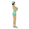 Brunette Bathing Beauty Figurine – Hand-Painted Striped Swimsuit, Coastal Charm Additional image