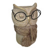 Bespectacled Owl Cement Vase 8.25" Gold Accents Knit Scarf Real Wire Glasses Main image