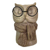 Bespectacled Owl Cement Vase 8.25" Gold Accents Knit Scarf Real Wire Glasses Additional image