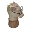 Bespectacled Deer Cement Vase 8.7" Gold Accents Knit Scarf Real Wire Glasses Additional image