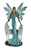 Blue Ice Fairy Standing With Winter White Wolves Statue Main image