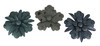 Set of 3 Vintage Blue-Grey Metal Flower Wall Hanging Sculptures Main image