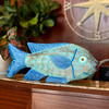 Hand Carved Blue Wooden Fish Statue 19" Nautical Coastal Decor Wood Accent Lifestyle image 1
