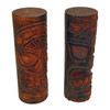 Set of 2 Hand-Carved Wooden Tiki Totems 8" Tribal Island Decor Brown Statues Additional image
