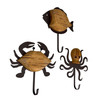 Set of 3 Nautical Wood and Metal Decorative Wall Hooks Fish Crab Octopus Additional image