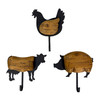 Farm Animal Decorative Wall Hooks Set of 3 Wood Metal Chicken Cow Pig Main image