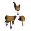 Farm Animal Wall Hooks Set of 3 Wood Metal Farmhouse 7 in Brown Black Additional image
