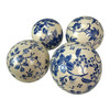 Decorative Orbs Set of 4 Blue White Floral Crackle Ceramic 3.75 In Additional image