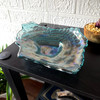 Oyster Shaped Decorative Plate Sea Blue Iridescent Glass 10 X 7.5 In Lifestyle image 4