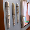 Set of 3 Tiki Mask Wall Sculptures Whitewashed Wood 39.5 in Tropical Lifestyle image 2